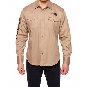 NEW RODEO CLOTHING embroidered logo shirt in khaki